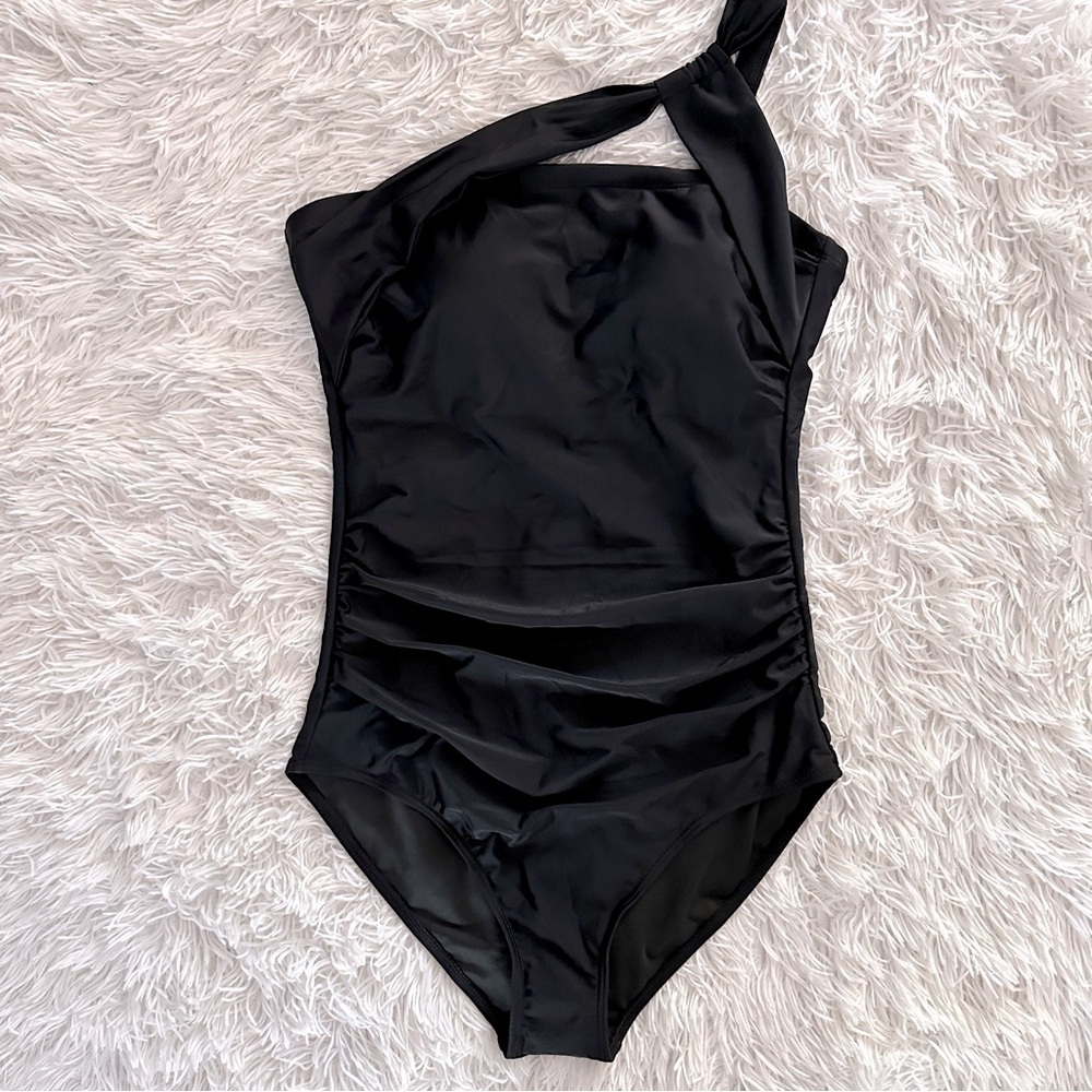 HOLIPICK One-Shoulder Ruched Black Swimsuit Women’s Size M - Picture 2 of 15